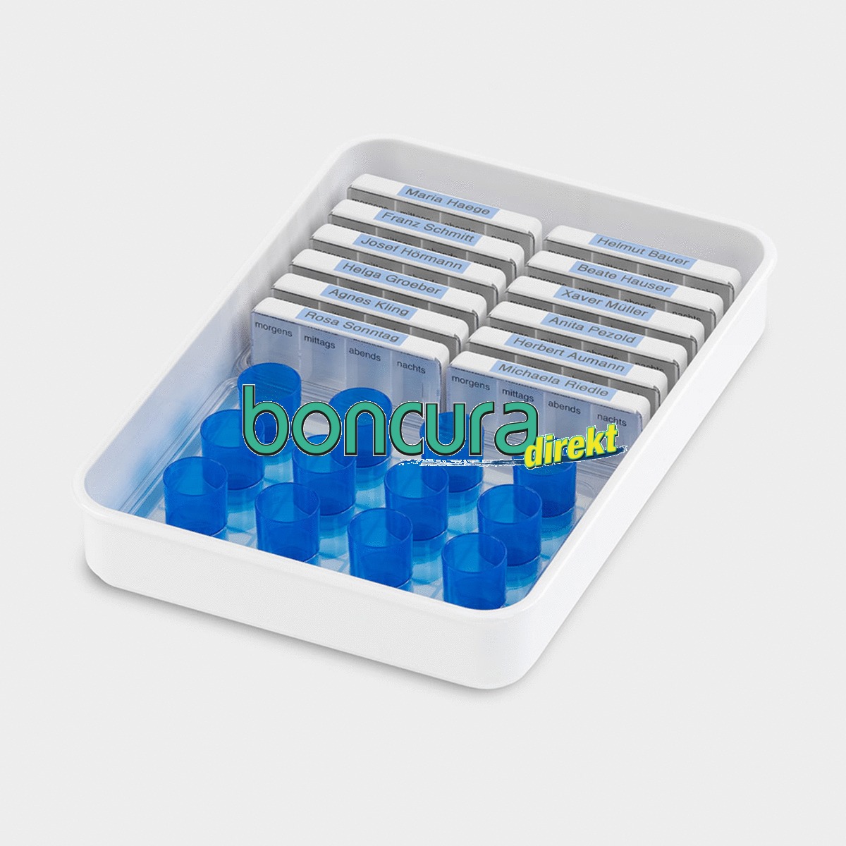 Artikelbild 2 des Artikels Dispenser- & Bechertablett ohne Dosierer & Becher Dispenser- & Bechertablett ohne Dosierer & Becher für 12 Medi-7 Tagesdosierer & 12 Medibecher
