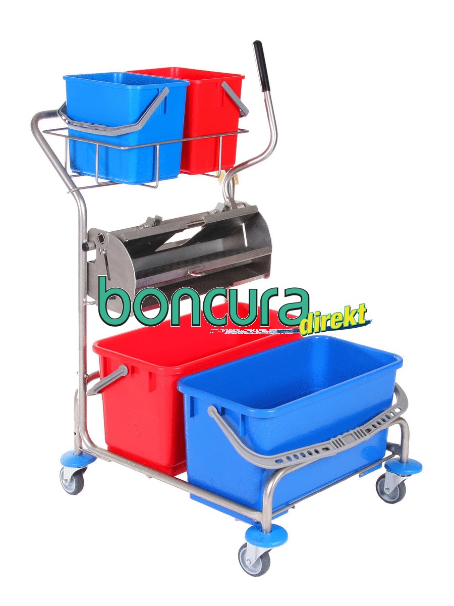 Flachpressenwagen aus Edelstahl Mit 4 Eimer à 22 Ltr.