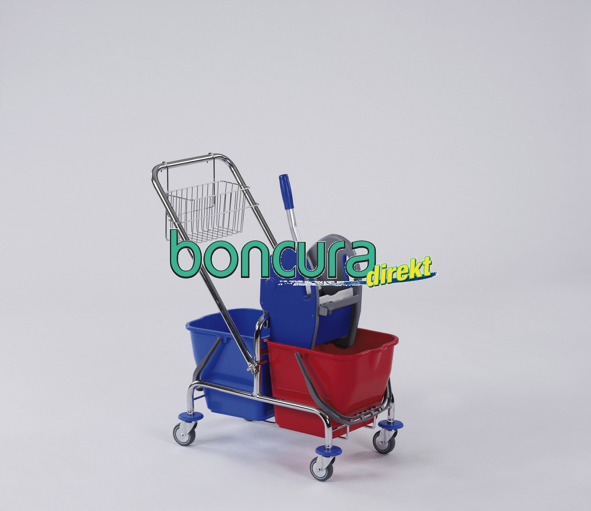 Doppelfahrwagen aus Chrom mit Korb u. Deichsel 