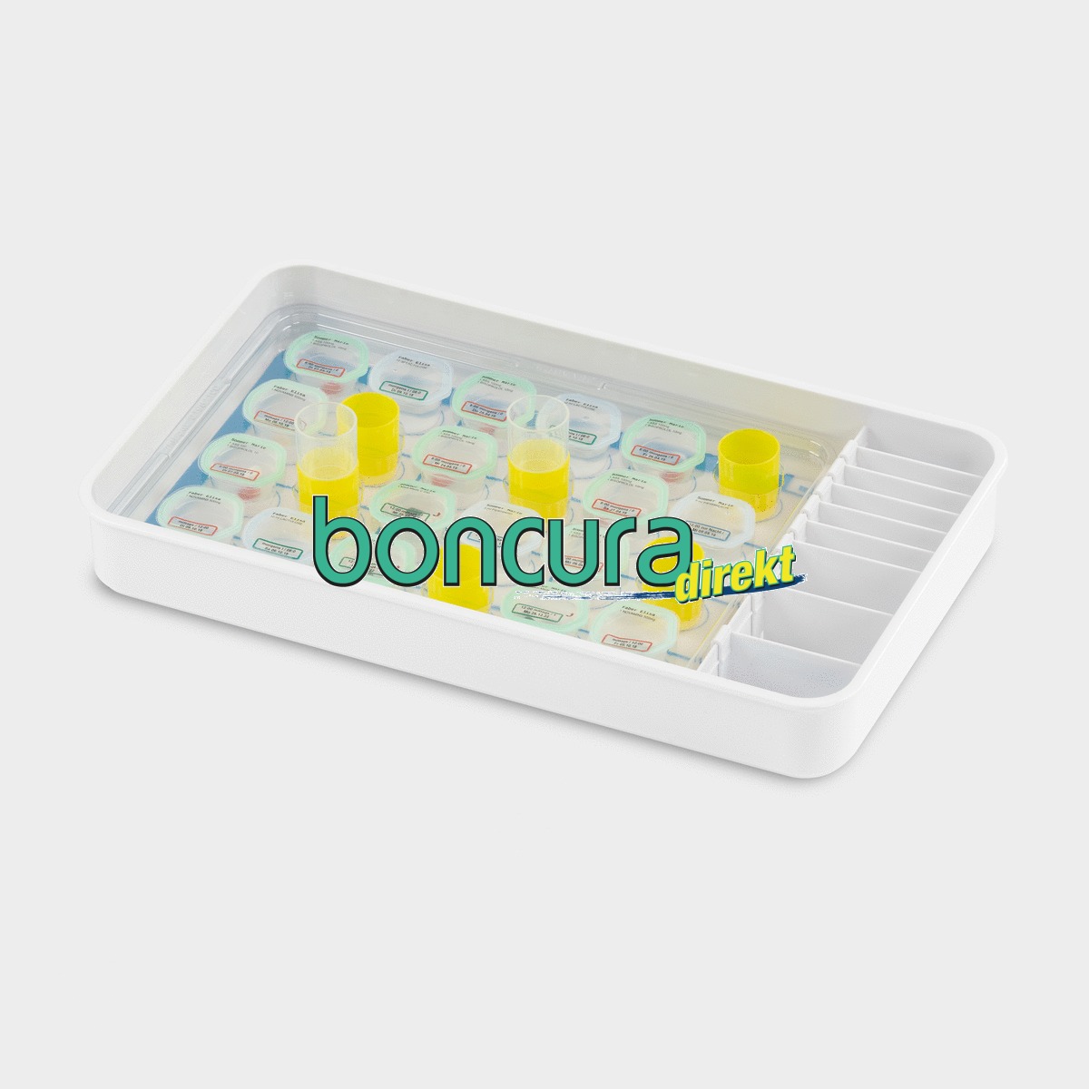 Medikamenten-Tablett mit variablen Fächern für Blisterbecher Medinoxx und Medikamentenbecher