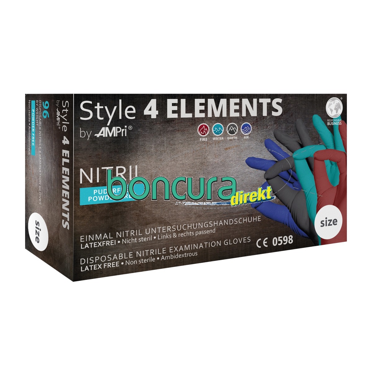 Einmalhandschuhe Nitril, puderfrei STYLE 4 ELEMENTS, 4 Farben in einer Box