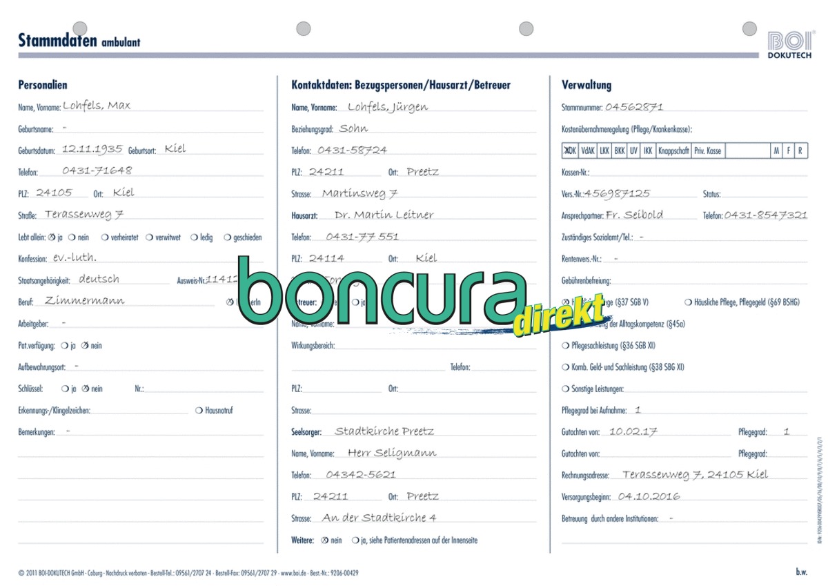 Stammdatenblatt Ambulant Mit Durchschreibeblatt