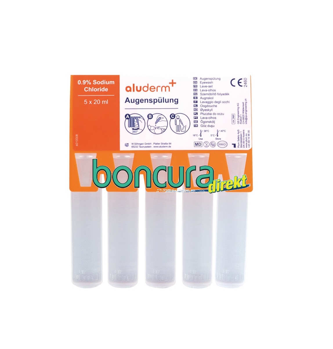 Augenspülung aluderm 0,9% Sodium Chloride Zum Ausspülen von Staub, Schmutz & Fremdkörpern