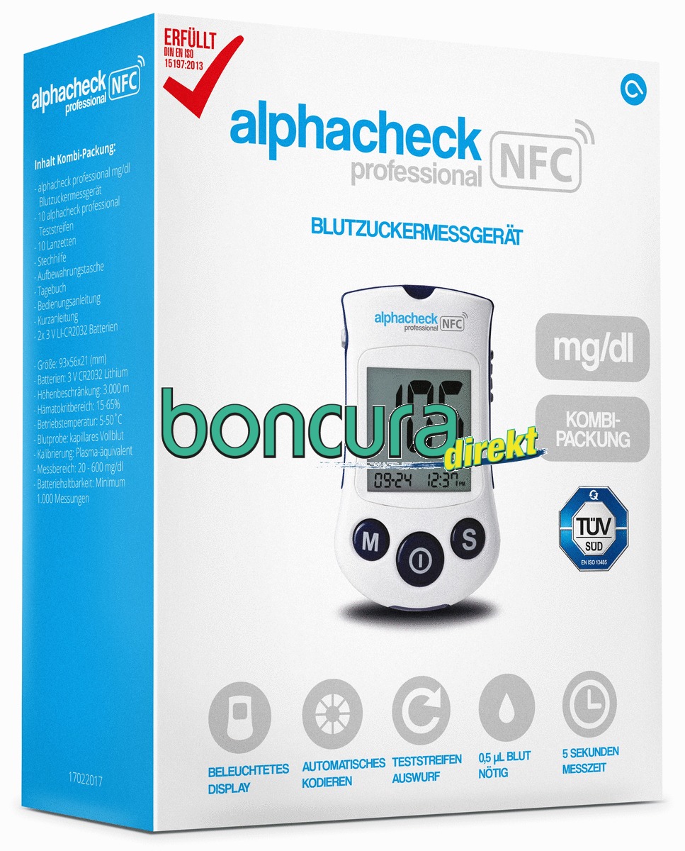 Blutzuckermessgerät (Set) Modell: Alphacheck PROFESSIONAL NFC BZMG