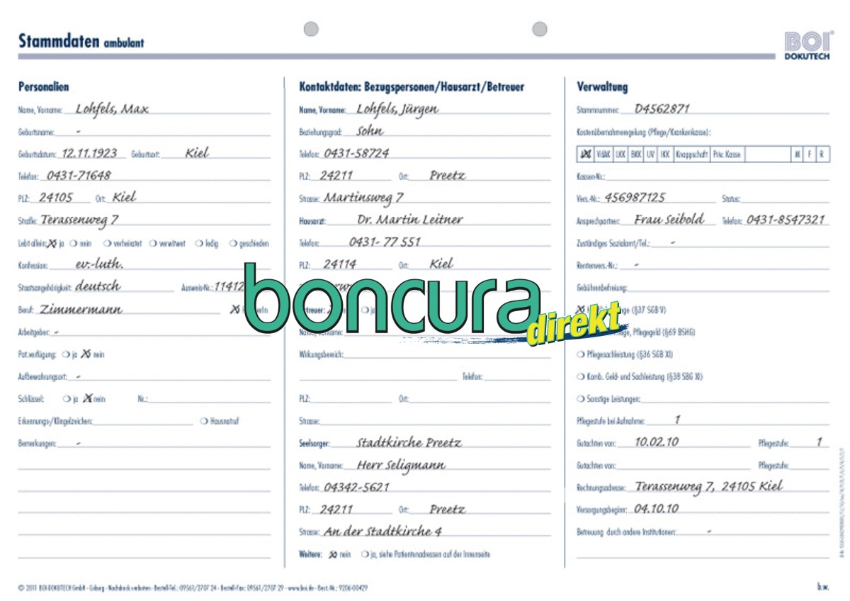 Stammdatenblatt Ambulant Mit Durchschreibeblatt